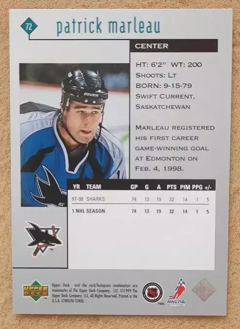 НХЛ Патрик Марло Сан-Хосе Шаркс № 72 1