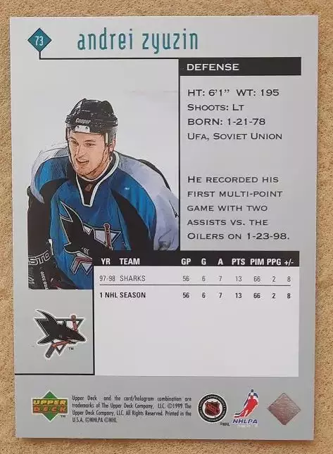 НХЛ Андрей Зюзин Сан-Хосе Шаркс Уфа Череповец Санкт-Петербург Мытищи Казан № 73 1