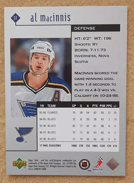 НХЛ Эл Макиннис Сент-Луис Блюз № 77 1