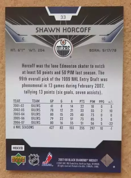 НХЛ Шон Хоркофф Эдмонтон Ойлерз № 33 1