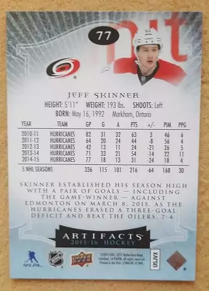 НХЛ Джефф Скиннер Каролина Харрикейнз № 77 1