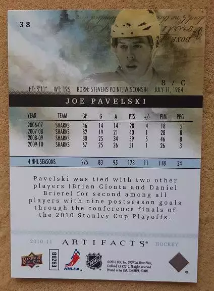 НХЛ Джо Павелски Сан-Хосе Шаркс № 38 1