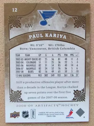 НХЛ Пол Кария Сент-Луис Блюз № 12 1