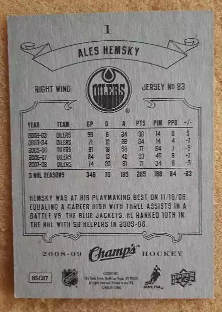 НХЛ Алеш Гемски Эдмонтон Ойлерз № 1 а 1
