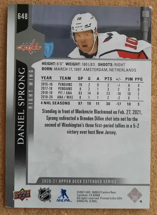 НХЛ Даниэль Спронг Вашингтон Кэпиталз ЦСКА Москва № 648 1