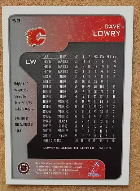 НХЛ Дэйв Лоури Калгари Флэймз № 53 1