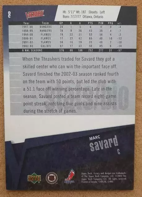 НХЛ Марк Савар Атланта Трэйшерз № 8 1