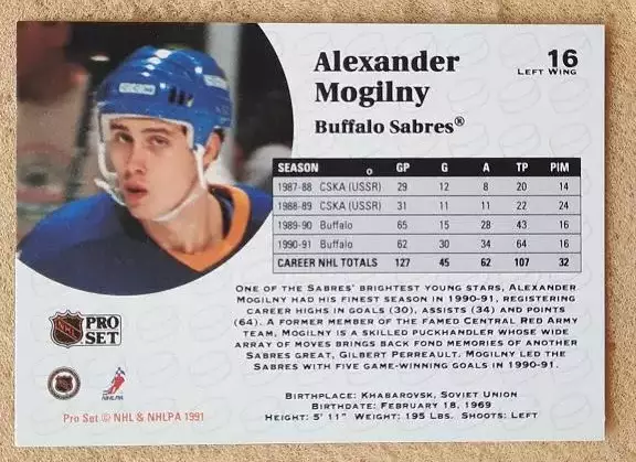 НХЛ Александр Могильный Баффало Сейбрз ЦСКА Москва № 16 1