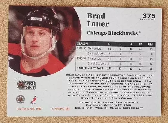 НХЛ Брэд Лауэр Чикаго Блэкхокс № 375 1
