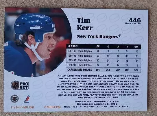 НХЛ Тим Керр Нью-Йорк Рейнджерс № 446 1