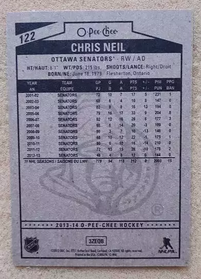 НХЛ Крис Нил Оттава Сенаторз № 122 1