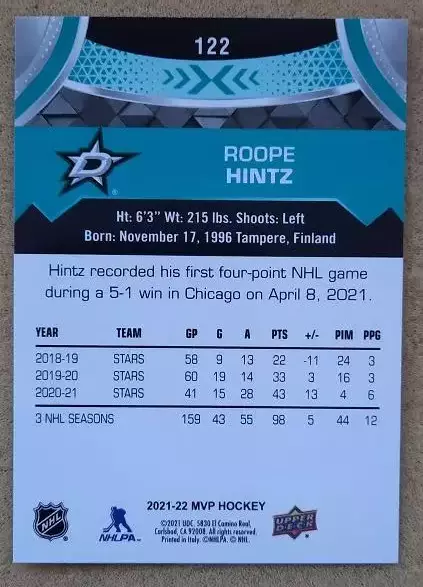 НХЛ Роопе Хинц Даллас Старз № 122 1