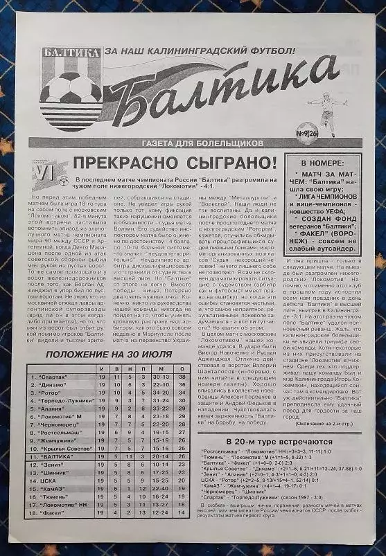 Балтика Калининград - Факел Воронеж 30.07.1997