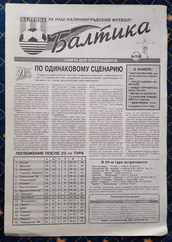 Балтика Калининград - Жемчужина Сочи 23.08.1997