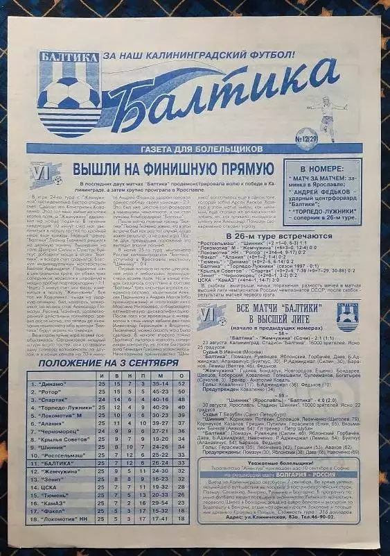 Балтика Калининград - Торпедо-Лужники Москва 03.09.1997