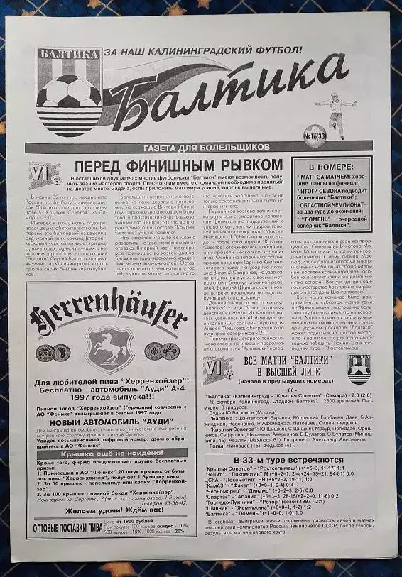 Балтика Калининград - ФК Тюмень Тюмень 01.11.1997