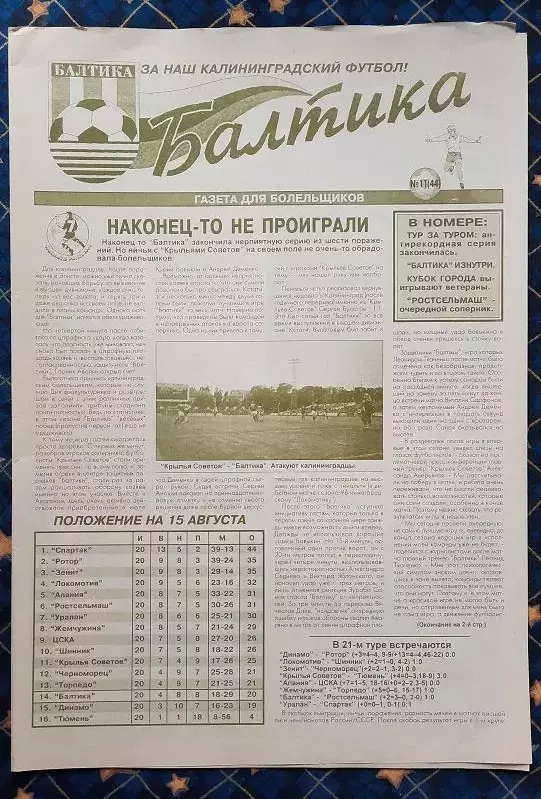 Балтика Калининград - Ростсельмаш Ростов-на-Дону 15.08.1998