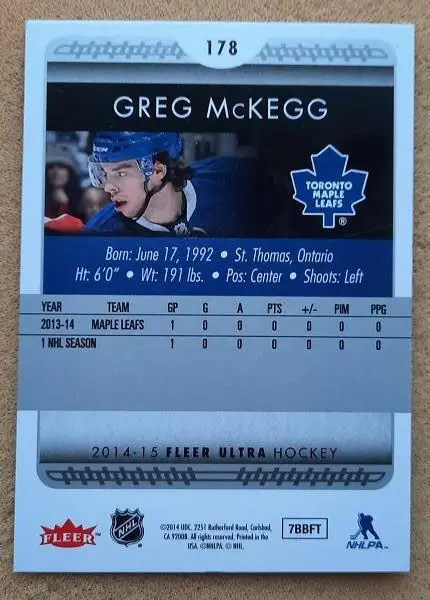 НХЛ Грег Маккегг Торонто Мэйпл Лифс Шанхай Дрэгонс № 178 1