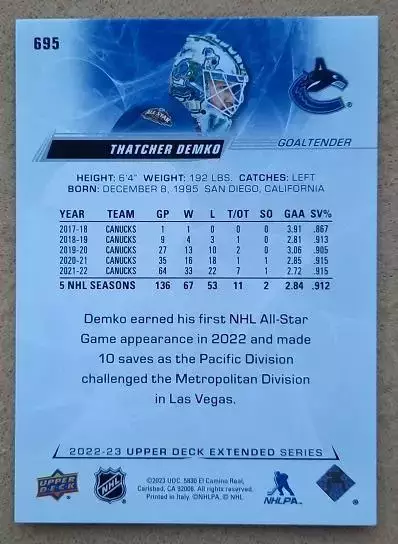 НХЛ Тэтчер Демко Ванкувер Кэнакс № 695 1