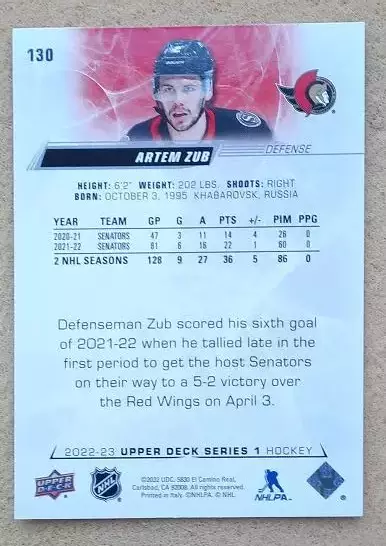 НХЛ Артем Зуб Оттава Сенаторз Хабаровск СКА СПб № 130 1