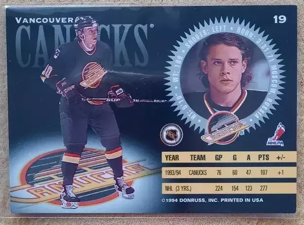 НХЛ Павел Буре Ванкувер Кэнакс ЦСКА Спартак Москва № 19 1