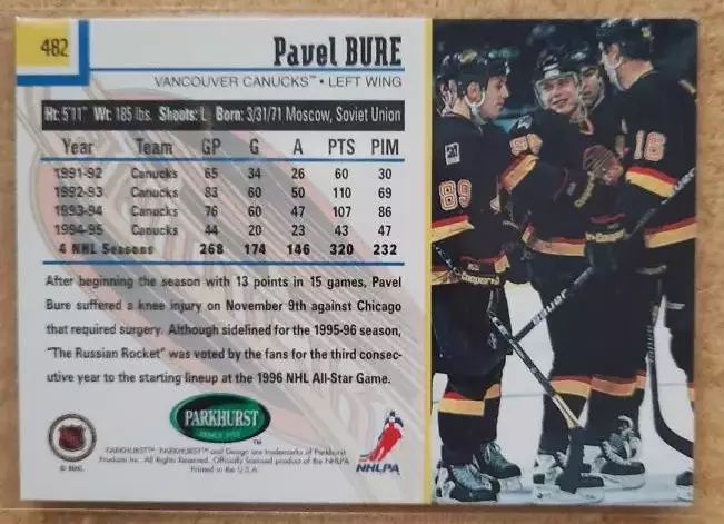 НХЛ Павел Буре Ванкувер Кэнакс ЦСКА Спартак Москва № 482 1