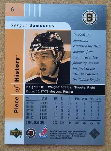 НХЛ Сергей Самсонов Бостон Брюинз ЦСКА Динамо Москва № 6 1