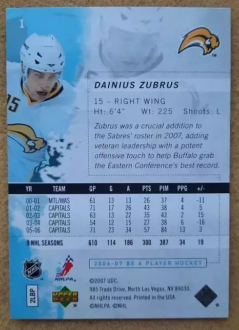 НХЛ Дайнюс Зубрус Баффало Сейбрз Тольятти № 1 1