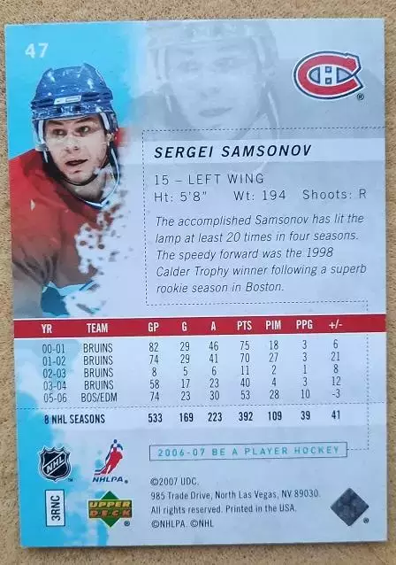 НХЛ Сергей Самсонов Монреаль Канадиенс ЦСКА Динамо Москва № 47 1