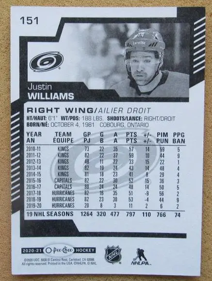 НХЛ Джастин Уильямс Каролина Харрикейнз № 151 1