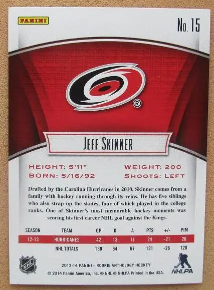 НХЛ Джефф Скиннер Каролина Харрикейнз № 15 1