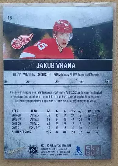 НХЛ Якуб Врана Детройт Ред Уингз № 18 1