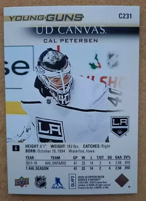 НХЛ Кэл Петерсен Лос-Анжелес Кингз № C 231 1