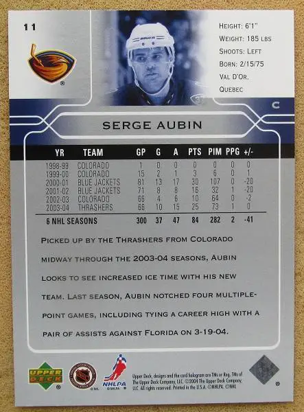 НХЛ Серж Обин Атланта Трэйшерз № 11 1