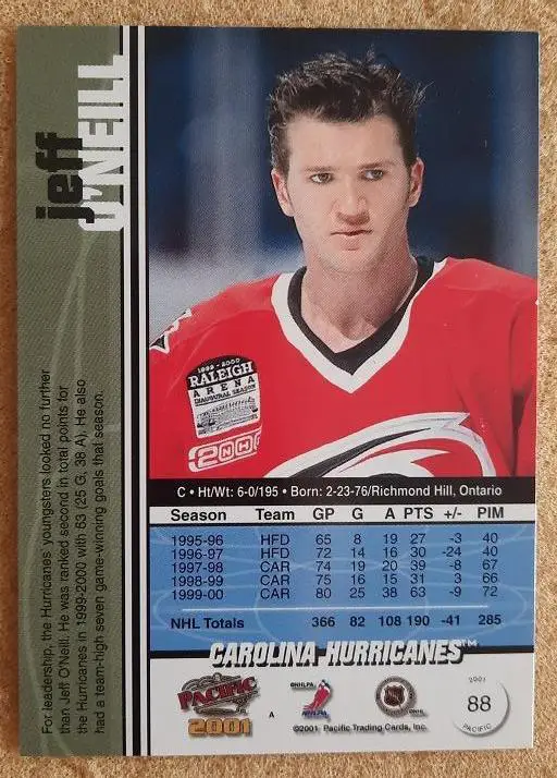 НХЛ Джефф О Нейлл Каролина Харрикейнз № 88 1