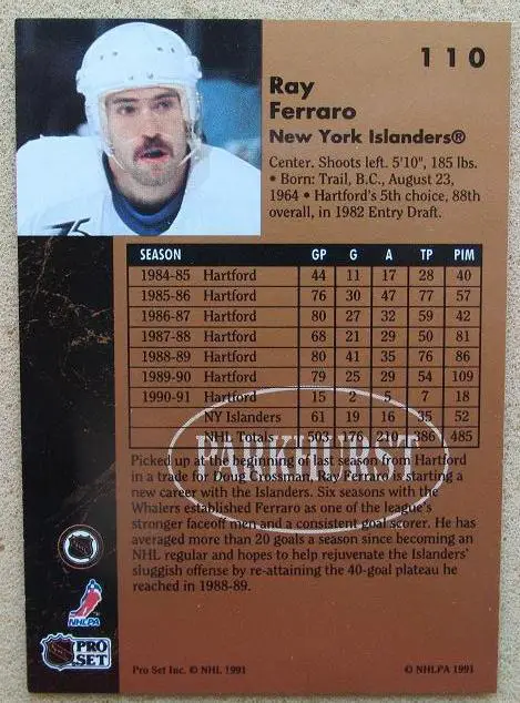НХЛ Рей Ферраро Нью-Йорк Айлендерс № 110 1