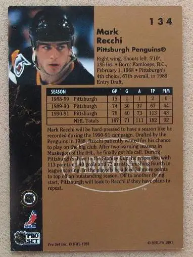 НХЛ Марк Рекки Питтсбург Пингвинз № 134 1