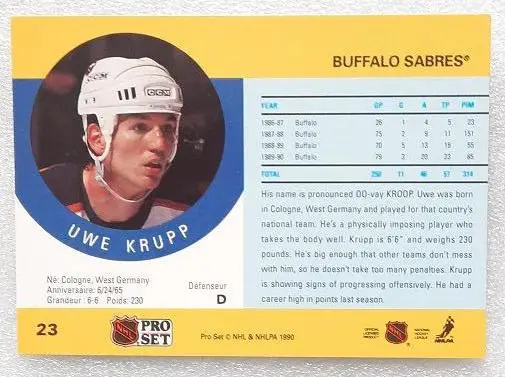 НХЛ Уве Крупп Баффало Сейбрз № 23 1