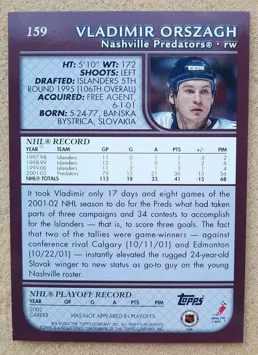 НХЛ Владимир Орсаг Нэшвилл Предаторз № 159 f 1