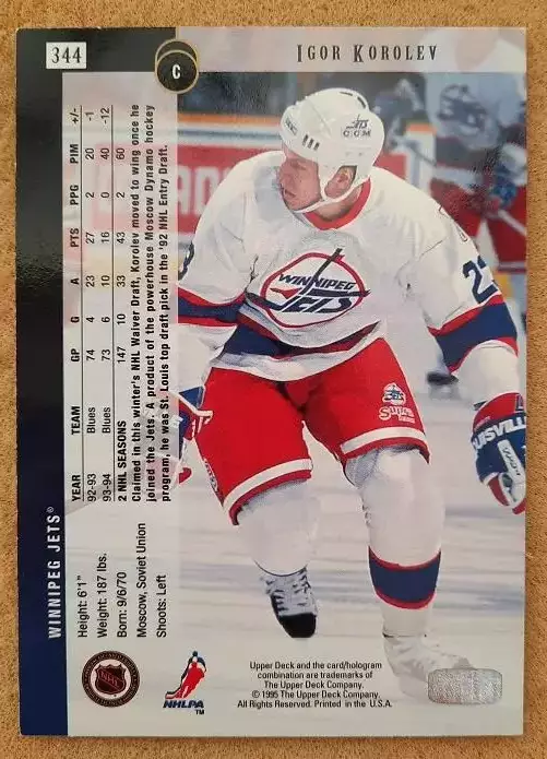 НХЛ Игорь Королев Виннипег Джетс Динамо Москва Ярославль Магнитогорск № 344 1