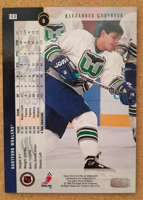 НХЛ Александр Годынюк Хартфорд Уэйлерз Сокол Киев Красноярск № 188 1