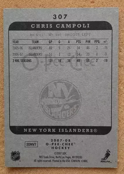 НХЛ Крис Камполи Нью-Йорк Айлендерс № 307 1