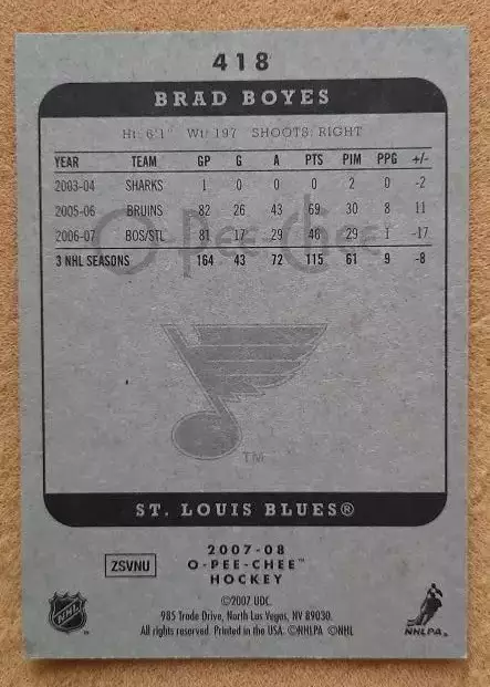 НХЛ Бред Бойс Сент Луис Блюз № 418 1