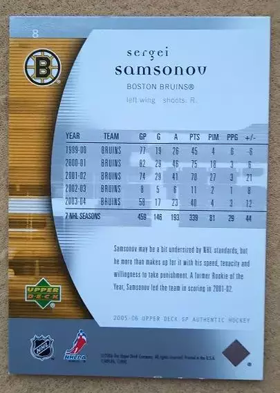 НХЛ Сергей Самсонов Бостон Брюинз ЦСКА Динамо Москва № 8 1