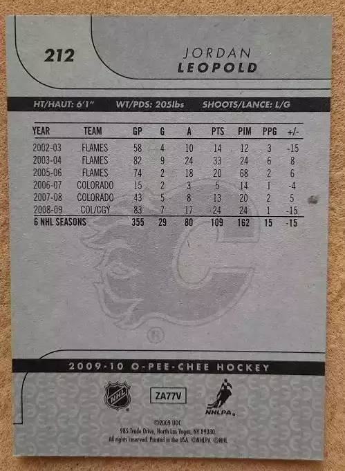 НХЛ Джордан Леопольд Калгари Флэймз № 212 1