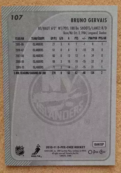 НХЛ Бруно Жерве Нью-Йорк Айлендерс № 107 1