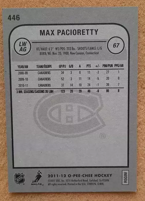 НХЛ Макс Пачиоретти Монреаль Канадиенс № 446 1