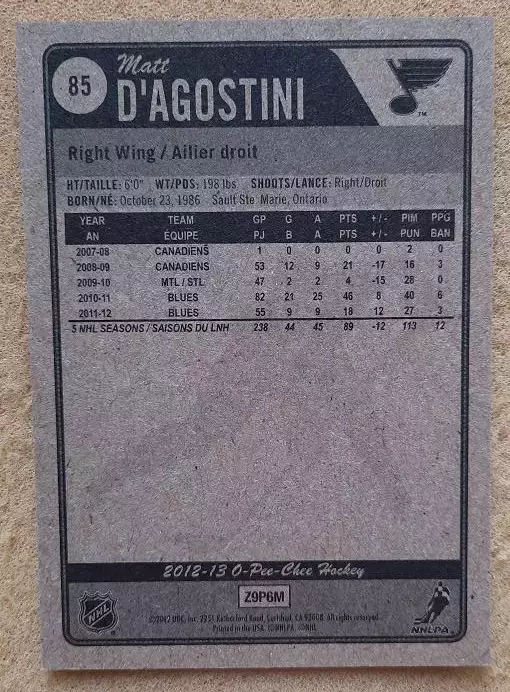 НХЛ Мэтт Д’Агостини Сент-Луис Блюз № 85 1