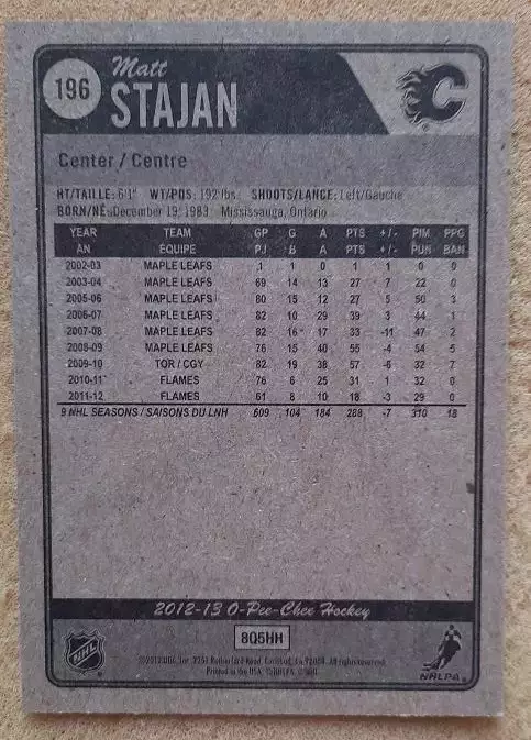 НХЛ Мэтт Стэйджан Калгари Флэймз № 196 1