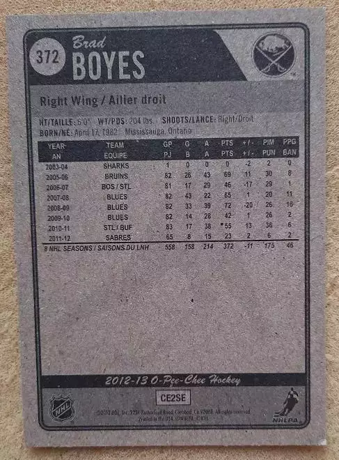 НХЛ Брэд Бойс Баффало Сейбрз № 372 1